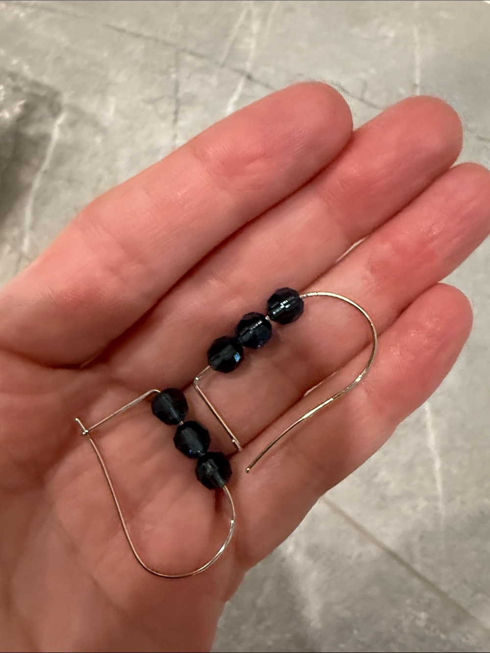 Touchstone Crystal Silver Hoop Earrings with Dark Blue Beads